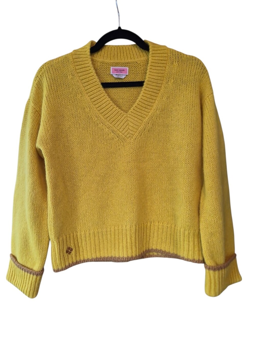 ​Kate Spade New York Sweater Yellow Alpaca Wool Blend V-Neck S Loose Knit Boho